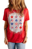 LC25221390-3-S, LC25221390-3-M, LC25221390-3-L, LC25221390-3-XL, Red American Flag Stars Bleached Print Short Sleeve T Shirt
