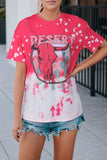 LC25220032-6-S, LC25220032-6-M, LC25220032-6-L, LC25220032-6-XL, Rose EASTER VIBES Skull Graphic Print Oversized T Shirt