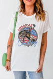LC25221839-1-S, LC25221839-1-M, LC25221839-1-L, LC25221839-1-XL, LC25221839-1-2XL, White AMERICAN Cowboy Flag Graphic Print Crewneck T Shirt