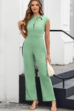 LC6412088-9-S, LC6412088-9-M, LC6412088-9-L, LC6412088-9-XL, Green High-waisted cutout neckline jumpsuit