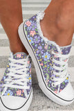 Women's Floral Print Distressed Hem Lace Up Canvas Shoes