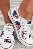 Women's US Flag Sunflower Print Lace Up Distressed Canvans Shoes