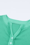 LC25121882-9-S, LC25121882-9-M, LC25121882-9-L, LC25121882-9-XL, LC25121882-9-2XL, Green Trimmed Neckline Waffle Knit Henley Top