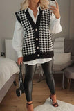Women's Chic Button Closure Houndstooth Cardigan Sweater Vest