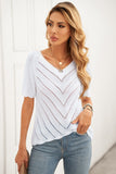 V Neck Eyelet Knitted Top with Scalloped Trims