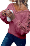 Maglione pullover morbido con giunture in pizzo da donna