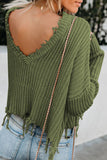 Women's Distressed V Neck Worn Out Cropped Sweater