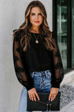 Summer Embroidered Black Mesh Long Sleeve Top