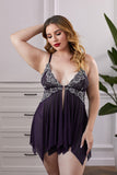 Lace Stitching Sheer Tulle Plus Size Babydoll Lingerie
