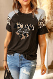 Striped Leopard Print Short Sleeve Women T-shirt