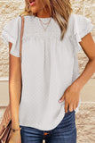 Frilled Collar Small Dot Tiered Short Sleeve Top