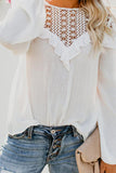 Pure White Ruffle Lace Detail Hollow Out Blouse