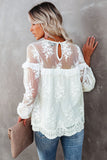 White Translucent Lace Long Sleeve Top