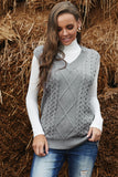 Women Wine Red Sleeveless Cable Knit Warm Sweater Vest