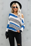 Women's Loose Fit Striped Pattern Crochet Sweater