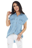 Camicia di jeans a maniche corte con bottoni e tasca