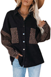 Leopard Print Rolled Sleeves Button Up Denim Jacket