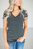 Floral Sleeves Striped T-shirt