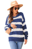 Women's Knitted Long Sleeve Pink And White Striped Sweater