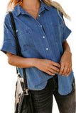 Camicia di jeans a doppia tasca a maniche corte con collo standard