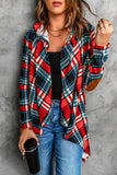 Women's Suede Elbow Patch Hooded Buffalo Plaid Cardigan