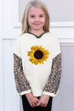 Felpa con cappuccio color block per bambini con stampa leopardata beige
