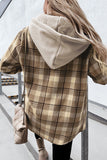Khaki Plaid Shirt Hooded Coat
