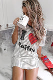 Abito da pigiama a righe con grafica I Love Coffee