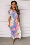 Casual Neon Tie Dye Summer Dress With Side Split