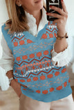 Women Geometric Print V Neck Sleeveless Knitted Vest