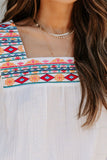 Embroidered Square Neck Flare Sleeve Top