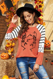 Top a maniche lunghe a righe con stampa scheletro danzante di Halloween