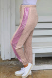Pantaloni jogger rosa con paillettes in vita elastica