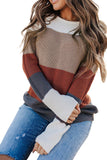 Womens Striped Color Block Knitted O-Neck Pullover long sleeve  Sweater