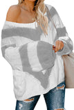 Women Color Block Drop Shoulder Wide Sleeves Eyelet Sweater