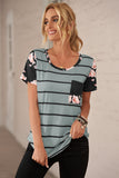 Flower Print Blue And White Striped T Shirt