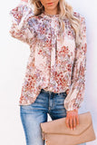 Ruched Collar Tops Floral Puff Long Sleeve Blouse