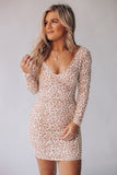 Pink Leopard Print Bodycon Dress With Sleeves