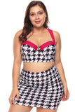 As shown  Black White Kitty Print Plus Size Bikini Top with Skirt Swimwear  LC410748-0