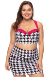 As shown  Black White Kitty Print Plus Size Bikini Top with Skirt Swimwear  LC410748-0