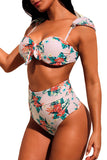 As shown Vintage Floral Versatile Bandeau Bikini High Waist Swimsuit  LC410559-22
