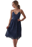 Blue White/Black/Blue Crochet Lace Midi Party Dress LC611146-5
