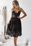 Black White/Black/Blue Crochet Lace Midi Party Dress LC611146-2