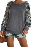 Gray Women's Thermal Round Neck Camo Contrast Dolman Top LC252619-1011
