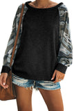 Black Women's Thermal Round Neck Camo Contrast Dolman Top LC252619-2