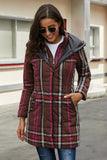 Brown Gray Vintage Plaid Cotton Quilted Trench Coat LC85189-17
