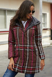 Brown Gray Vintage Plaid Cotton Quilted Trench Coat LC85189-17