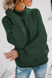 Green Women's Fashion Cable Knit Turtleneck Sweater Casual Thick Tops Long Sleeve Pullover LC270118-9