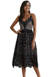 Black White/Black/Blue Crochet Lace Midi Party Dress LC611146-2