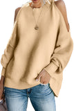 Apricot Women's Winter Casual Loose Long Sleeve Solid Color Crewneck Cold Shoulder Pullover Sweater LC270052-18